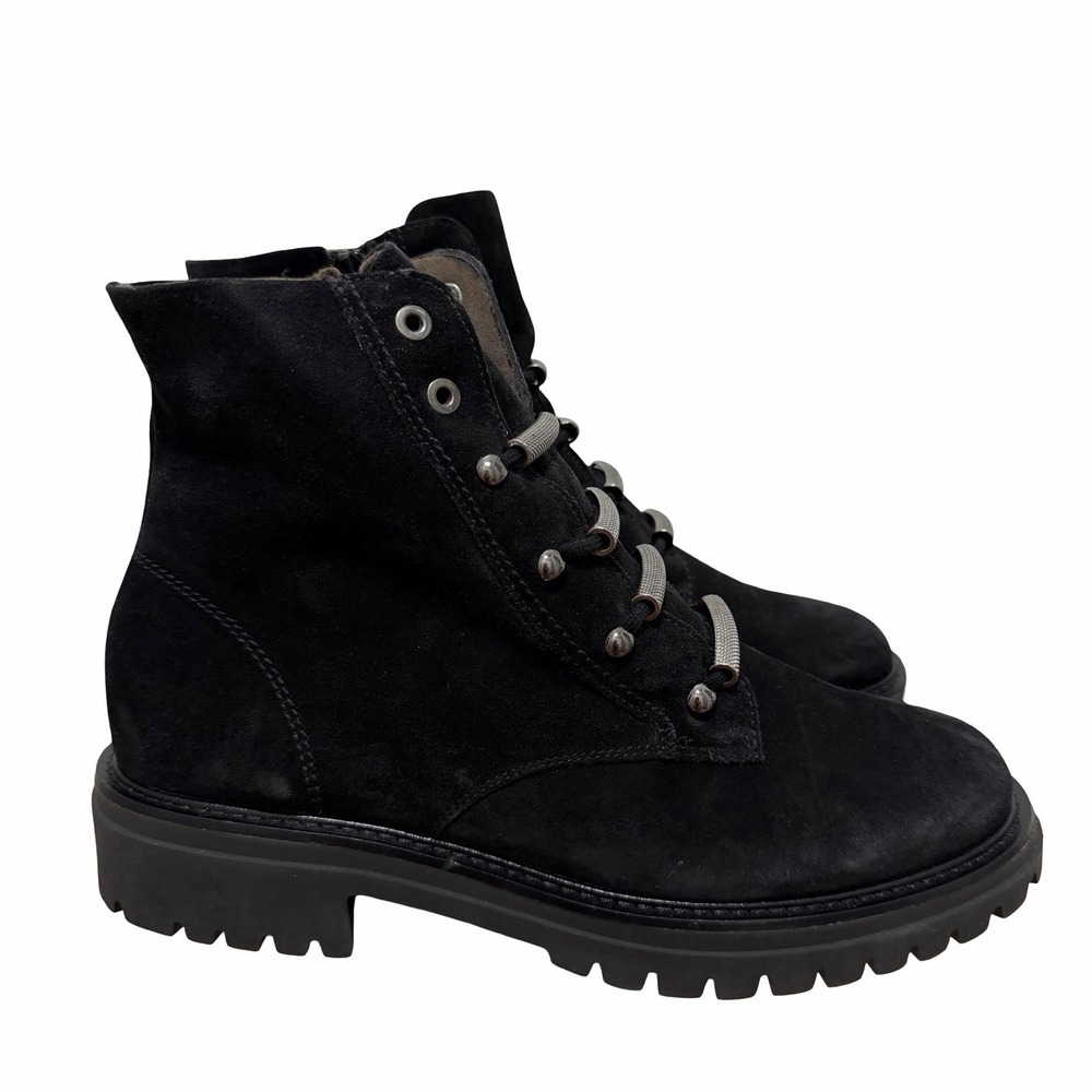 Paul Green Keri Suede Leather Combat Moto Ankle Boots Womens US 8 Black Grunge